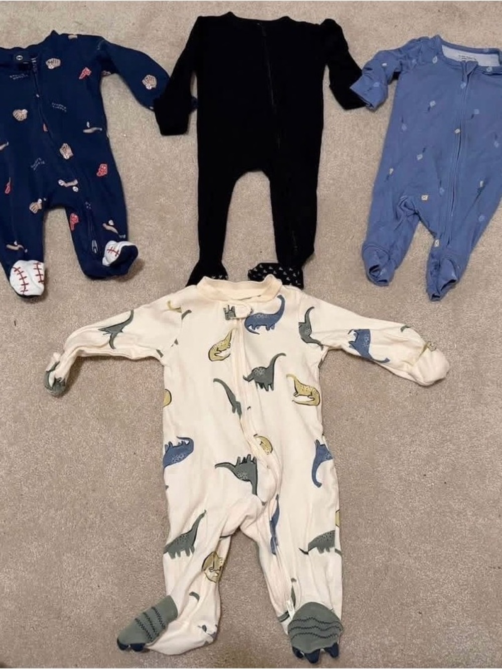 Carter's Cream Footed Pajama with Blue, Green & Yellow Dinosaurs